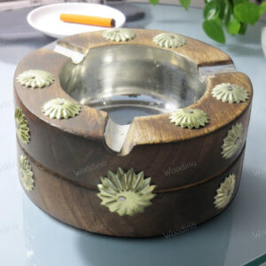 Woodino Antique Look Mango Wood Burning Round Ashtray