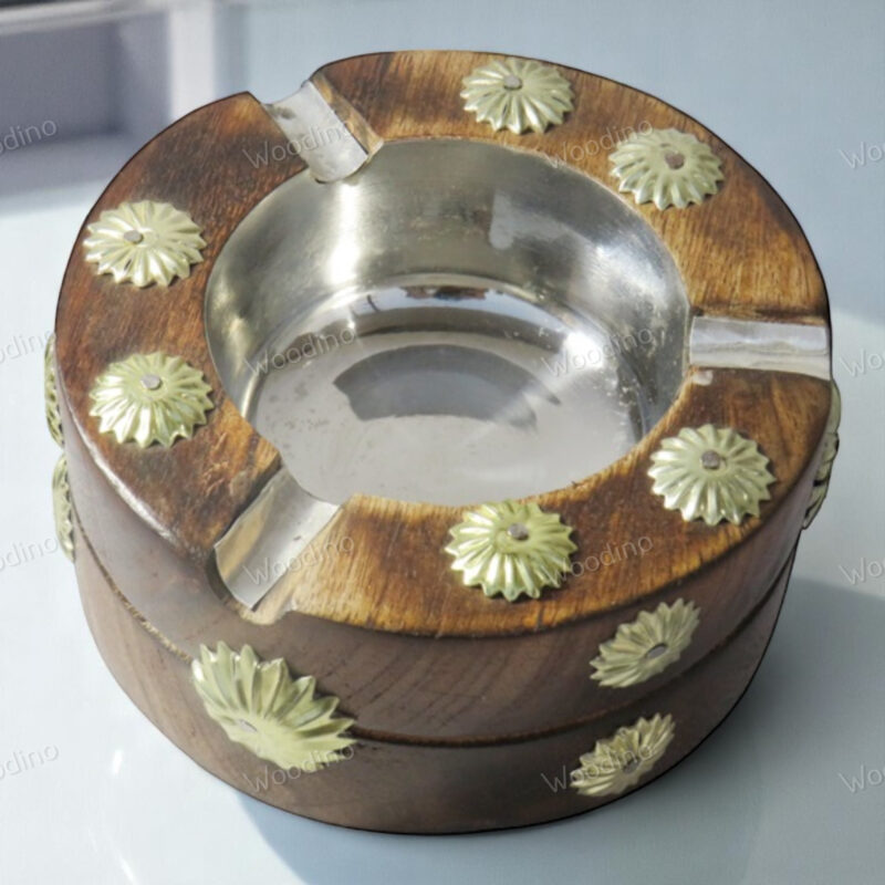 Woodino Antique Look Mango Wood Burning Round Ashtray