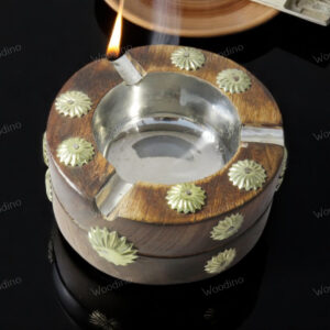 Woodino Antique Look Mango Wood Burning Round Ashtray
