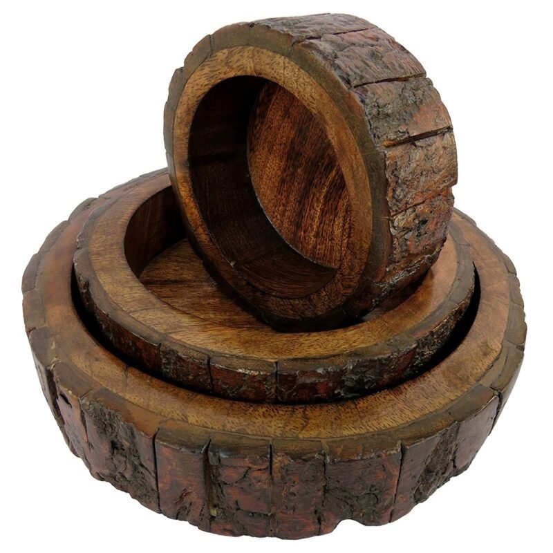 WPE96 Woodino Woodino Premium Gifts Tree Bark Covered Bowl Logs set of 3