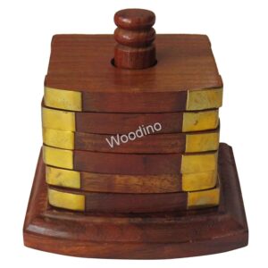 Woodino Pole Design Square Premium Coaster Set