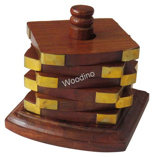 Woodino Pole Design Square Premium Coaster Set