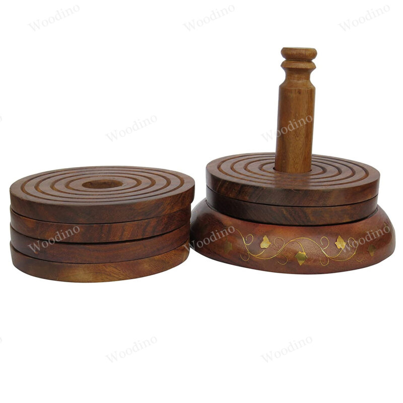 Woodino Round Brass Worked Folding Premium Quality Coaster Set