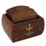 Woodino Brass Anchor Mark Sheesham Wood Premium Coaster Set