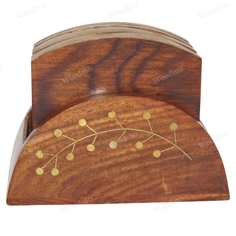 Woodino Brass Wired Work Wooden Coaster Set