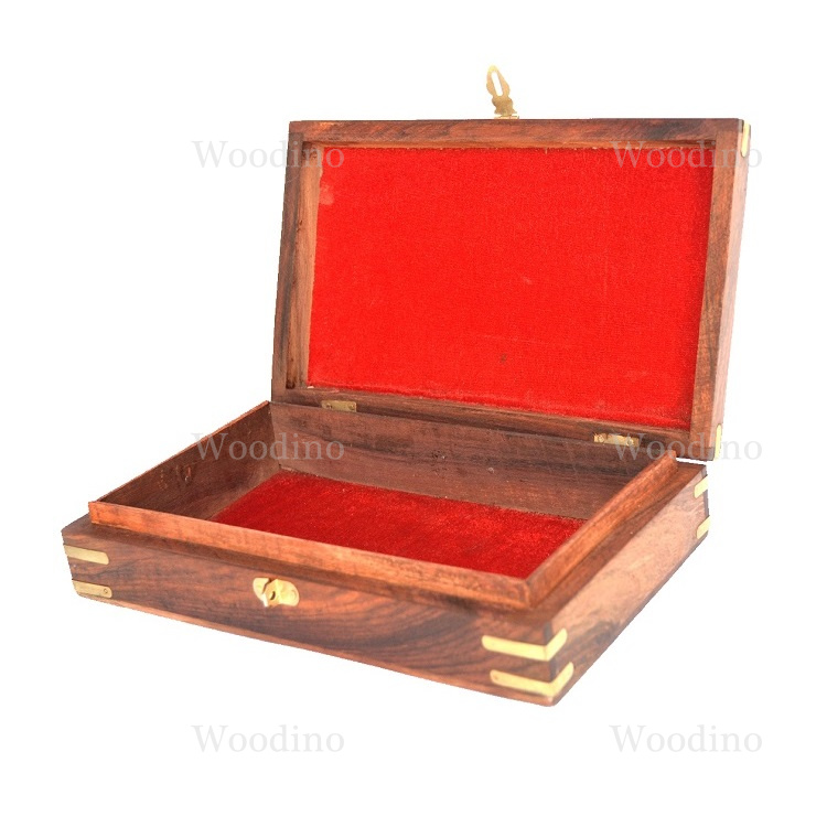 Woodino Carving and Brass Work Jewellery Box 10x6 Inch