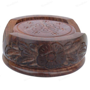 Woodino Premium Quality Wooden Chhilayi Lotus Coaster Set - 6 Pieces