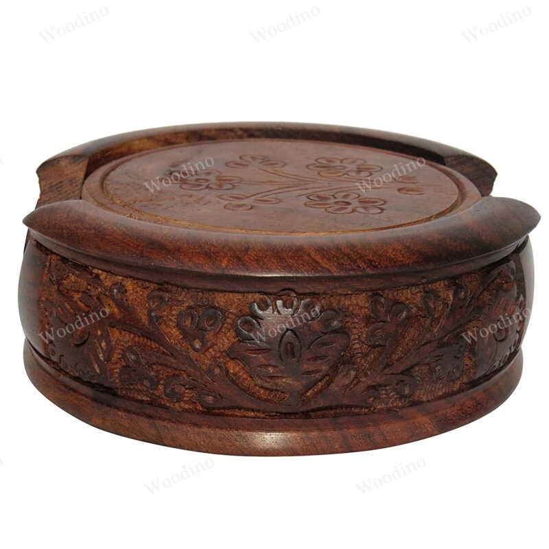 Woodino Premium Wooden Carving Lotus Coaster Set - 6 Pieces