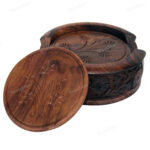 Woodino Premium Wooden Carving Lotus Coaster Set - 6 Pieces