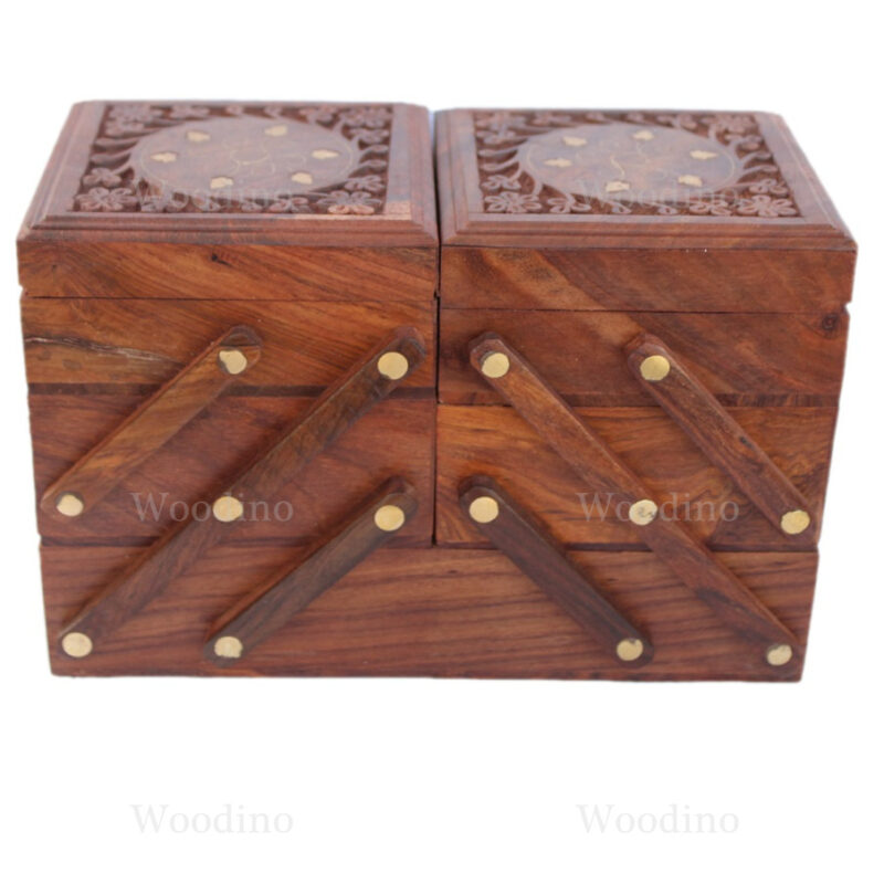 Woodino Brass Carving Work Sliding Jewellery Box 9x5 Inch