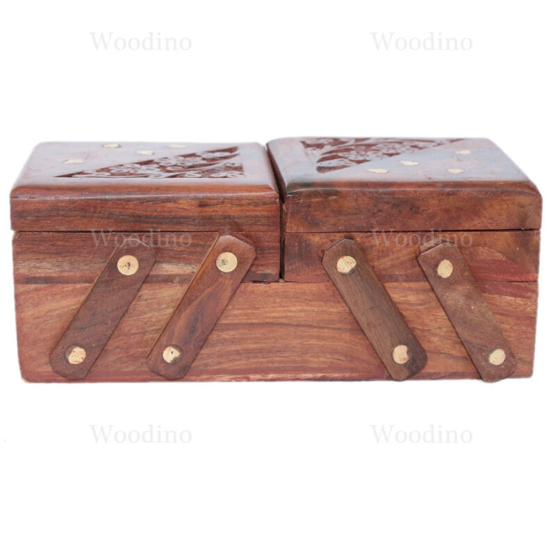 Woodino Brass Carving Work Sliding Jewellery Box 8x4 Inch