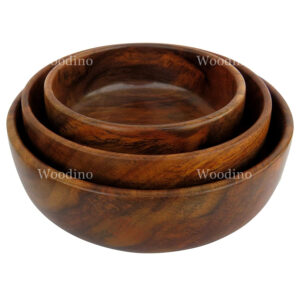 Woodino Premium Export Quality Wooden Bowls Set 4 Inch, 5 Inch, 6 Inch
