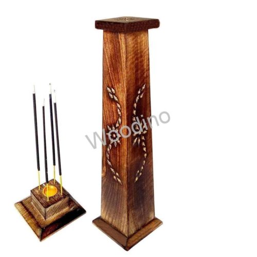 Woodino Wooden Incense Burner Ideal for Aromatherapy, Zen, Spa, Vastu, Reiki Chakra Votive Candle Garden Incense Tower 12 Inch Height