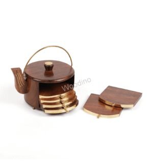 Woodino Kettle Shape Rosewood Coaster Set