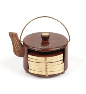 Woodino Kettle Shape Rosewood Coaster Set