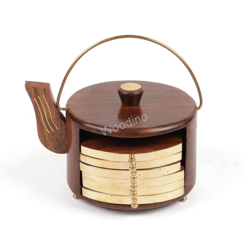 Woodino Kettle Shape Rosewood Coaster Set