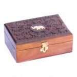 Woodino Wooden Carved Brass Elephant Embossed Box 6x4 Inch