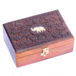 Woodino Wooden Carved Brass Elephant Embossed Box 6x4 Inch