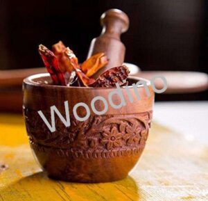 Woodino Handicraft Kitchen Utensil Wooden Carving kharal Okhli Masher