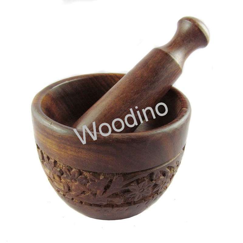 Woodino Handicraft Kitchen Utensil Wooden Carving kharal Okhli Masher