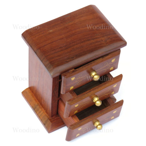 Woodino Small Shesham Jewellery Box Almirah (3 Drawers)