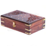 Woodino Brass & Carving Work Wooden Jewellery Box (Size- 8x5 inch)