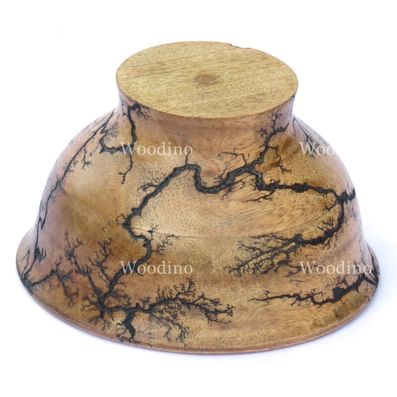 Woodino Acacia Wooden Serving Bowl, Crackle Laser Design Outside (Size: 6x4 inch)