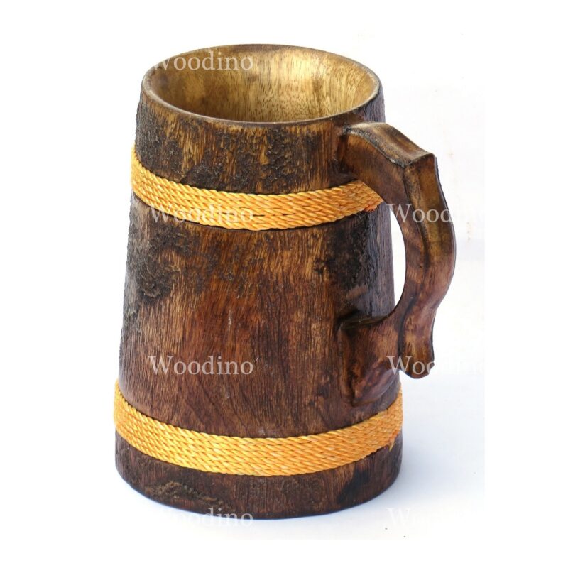 Woodino Unique Rustic Antique Knitted Wooden Beer Mug (6 x 4.5 x 3.5 inch)