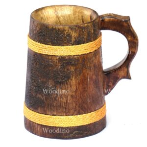 Woodino Unique Rustic Antique Knitted Wooden Beer Mug (6 x 4.5 x 3.5 inch)