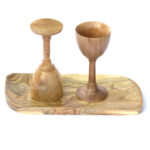 Woodino Acacia Wood Wine Glasses Set of 2 with Rect Plain Tray