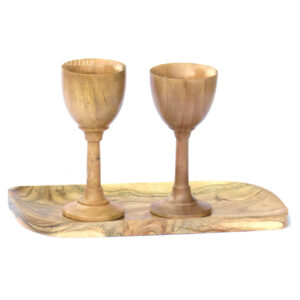 Woodino Acacia Wood Wine Glasses Set of 2 with Rect Plain Tray