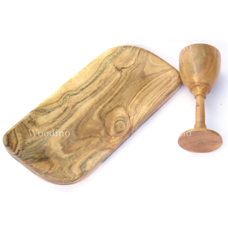 Woodino Acacia Wood Wine Glasse with Rect Plain Tray