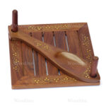 Woodino Fish Design Brass Floral Sheesham Wood Tissue Holder Cum Toothpick Stand