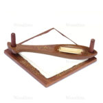 Woodino Fish Design Brass Floral Sheesham Wood Tissue Holder Cum Toothpick Stand