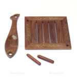 Woodino Fish Design Brass Floral Sheesham Wood Tissue Holder Cum Toothpick Stand