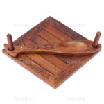 Woodino Fish Design Brass Floral Sheesham Wood Tissue Holder Cum Toothpick Stand