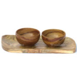 Woodino Acacia Wood Bowl Set of 2 with Rect Tray for Snacks Candy etc (Size Bowl- 4x2 inch)
