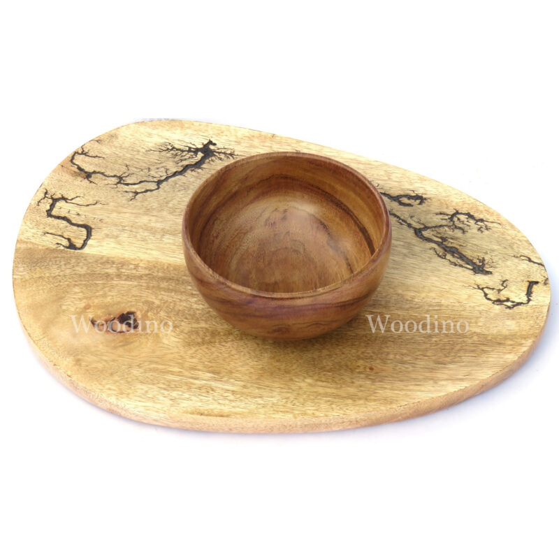 Woodino Acacia Wood Bowl with Oval Tray for Snacks, Candy etc (Size Bowl- 4x2 inch)