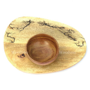 Woodino Acacia Wood Bowl with Oval Tray for Snacks, Candy etc (Size Bowl- 4x2 inch)