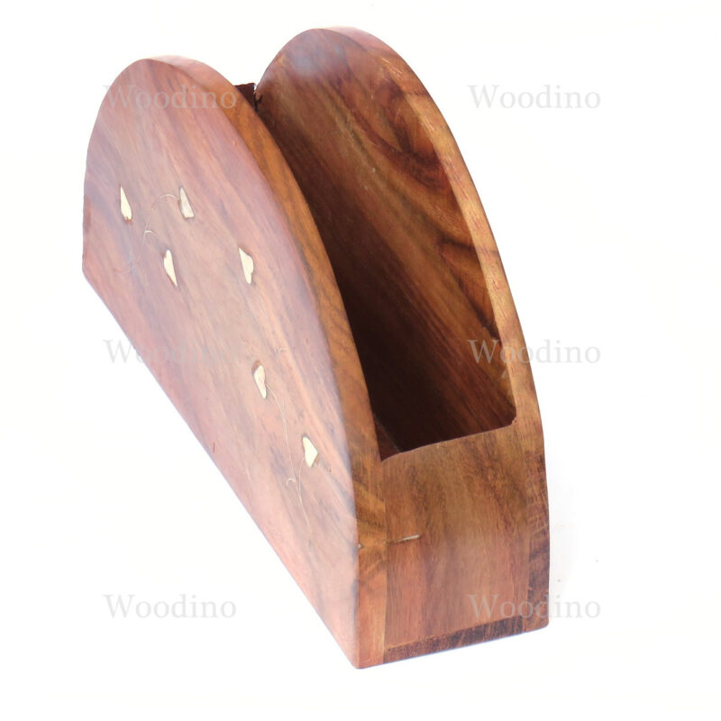 Woodino Sheesham D Shape Brass Art Tissue Holder
