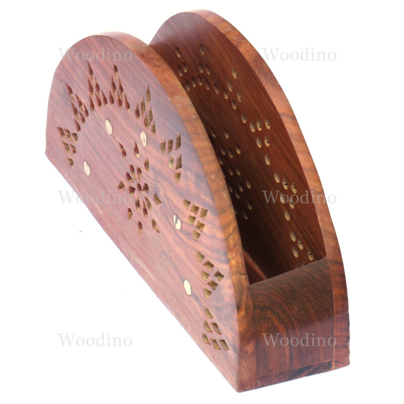 Woodino Sheesham D Shape Net Jaali Art Tissue Holder