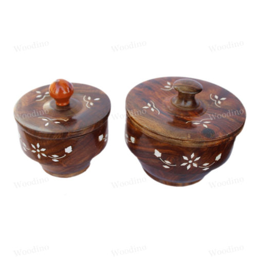 Woodino Sheesham Wooden Bowls with Lid Size- 4 and 5 inch (Set of two)