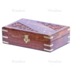 Woodino Sheesham Wood Brass and Carving Jewellery Box (Size- 8x5 inch)