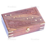 Woodino Sheesham Wood Brass and Carving Jewellery Box (Size- 8x5 inch)