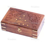 Woodino Sheesham Wood Brass and Carving Jewellery Box (Size- 8x5 inch)