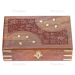 Woodino Sheesham Wood Brass and Carving Jewellery Box (Size- 8x5 inch)