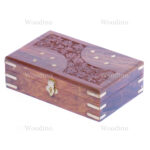 Woodino Sheesham Wood Brass and Carving Jewellery Box (Size- 8x5 inch)