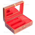 Woodino Floral Design Brass and Carving Wooden Bangle Box (Size- 12x8 inch)