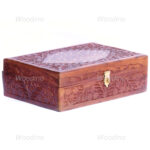 Woodino Floral Design Brass and Carving Wooden Bangle Box (Size- 12x8 inch)