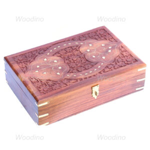 Woodino Floral Design Brass and Carving Wooden Bangle Box (Size- 12x8 inch)
